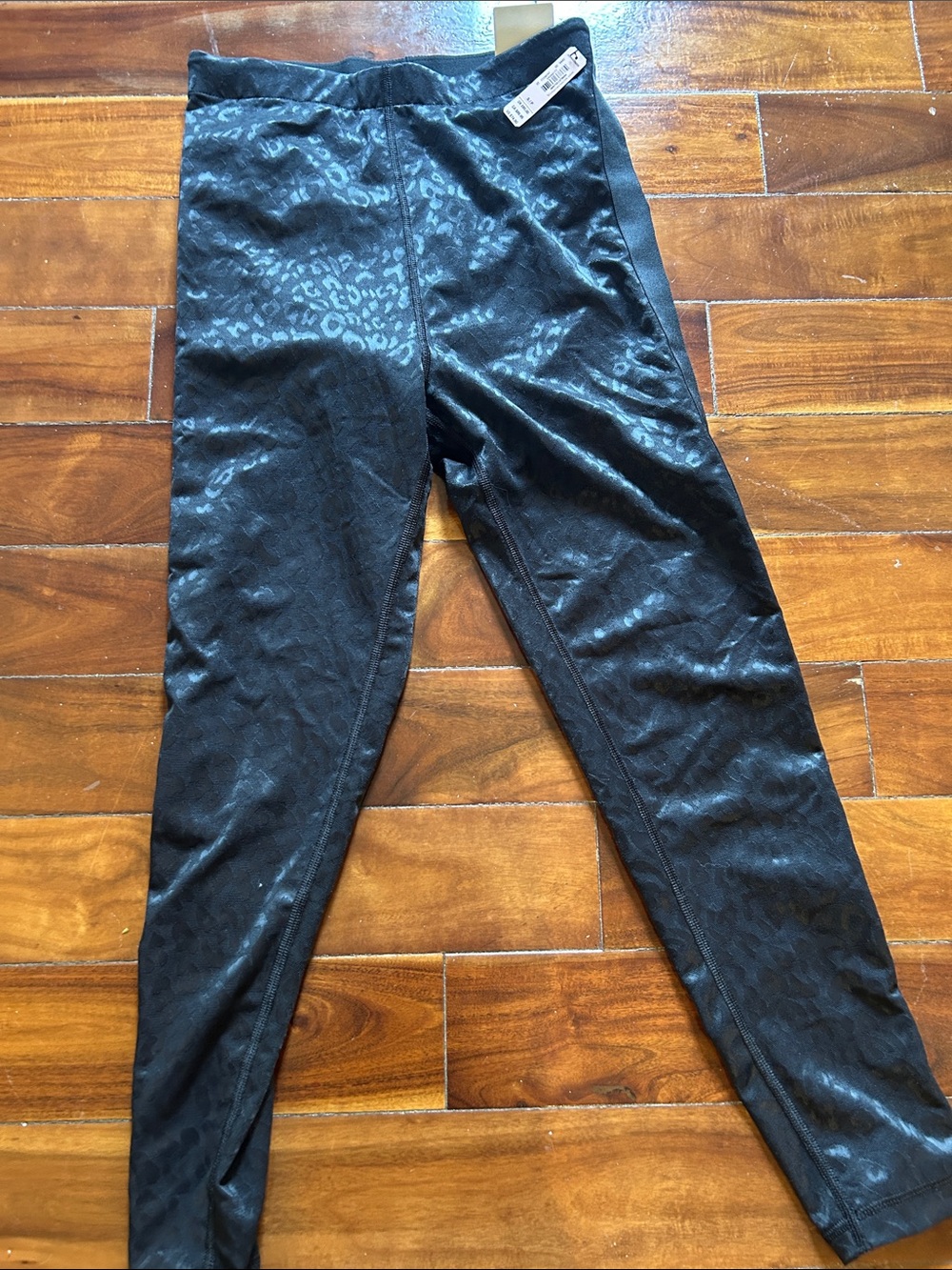 Ladies Black Leopard-Print Active Leggings
